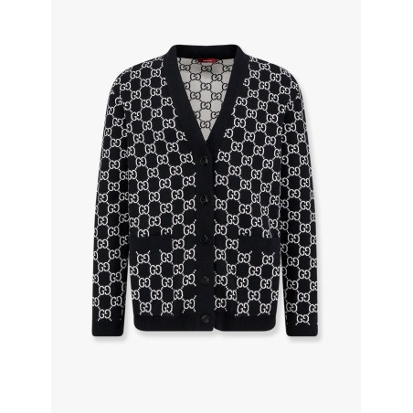 Reversible wool cardigan with gg intarsia