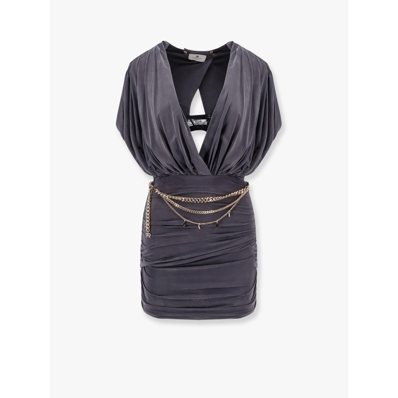 Mini dress with drapery and metal belt