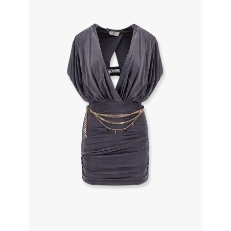 Mini dress with drapery and metal belt