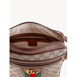 Gg supreme fabric and leather shoulder bag with iconic web band