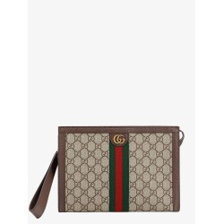 Gg supreme fabric and leather clutch with frontal web band