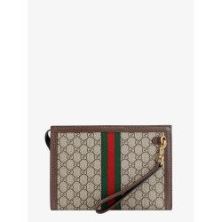 Gg supreme fabric and leather clutch with frontal web band