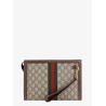 Gg supreme fabric and leather clutch with frontal web band