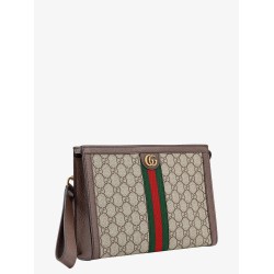 Gg supreme fabric and leather clutch with frontal web band
