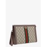 Gg supreme fabric and leather clutch with frontal web band