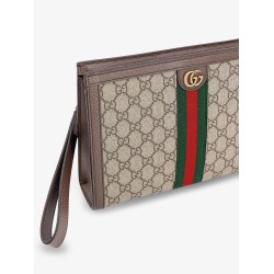 Gg supreme fabric and leather clutch with frontal web band