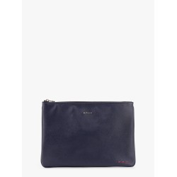 Leather clutch with frontal logo