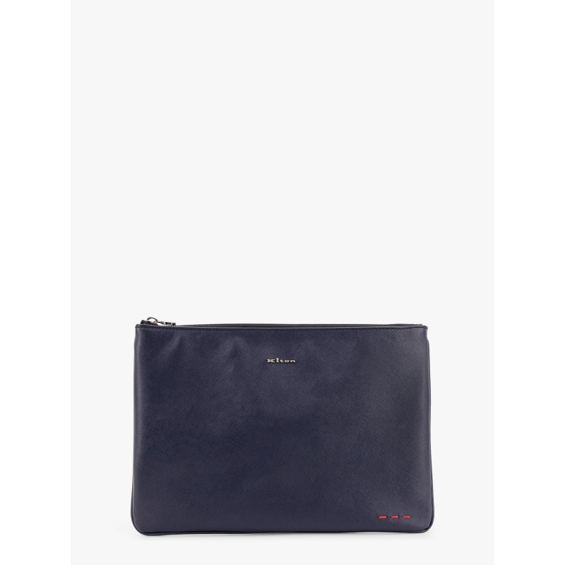 Leather clutch with frontal logo