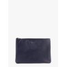 Leather clutch with frontal logo