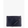 Leather clutch with frontal logo