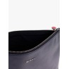 Leather clutch with frontal logo
