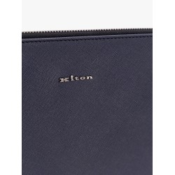 Leather clutch with frontal logo