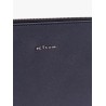 Leather clutch with frontal logo