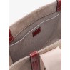 Linen shoulder bag with logo print.this bag is made with lower environmental impact material