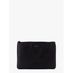 Leather clutch with frontal logo