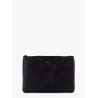 Leather clutch with frontal logo
