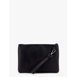 Leather clutch with frontal logo
