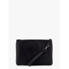 Leather clutch with frontal logo