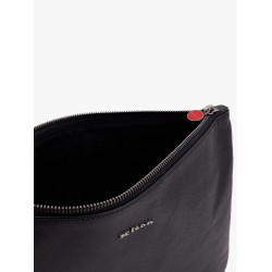 Leather clutch with frontal logo