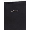 Leather clutch with frontal logo