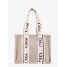 Linen shoulder bag with logo print.this bag is made with lower environmental impact material