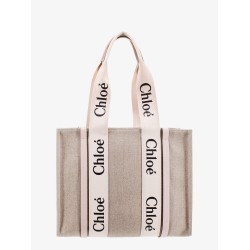 Linen shoulder bag with logo print.this bag is made with lower environmental impact material