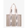 Linen shoulder bag with logo print.this bag is made with lower environmental impact material