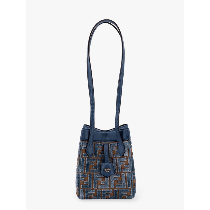 Convertible bucket bag in velvet with all-over ff logo
