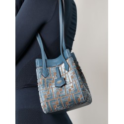 Convertible bucket bag in velvet with all-over ff logo