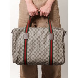 Gg supreme fabric and leather duffle bag with web detail