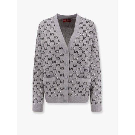 Wool blend cardigan with all-over gg motif