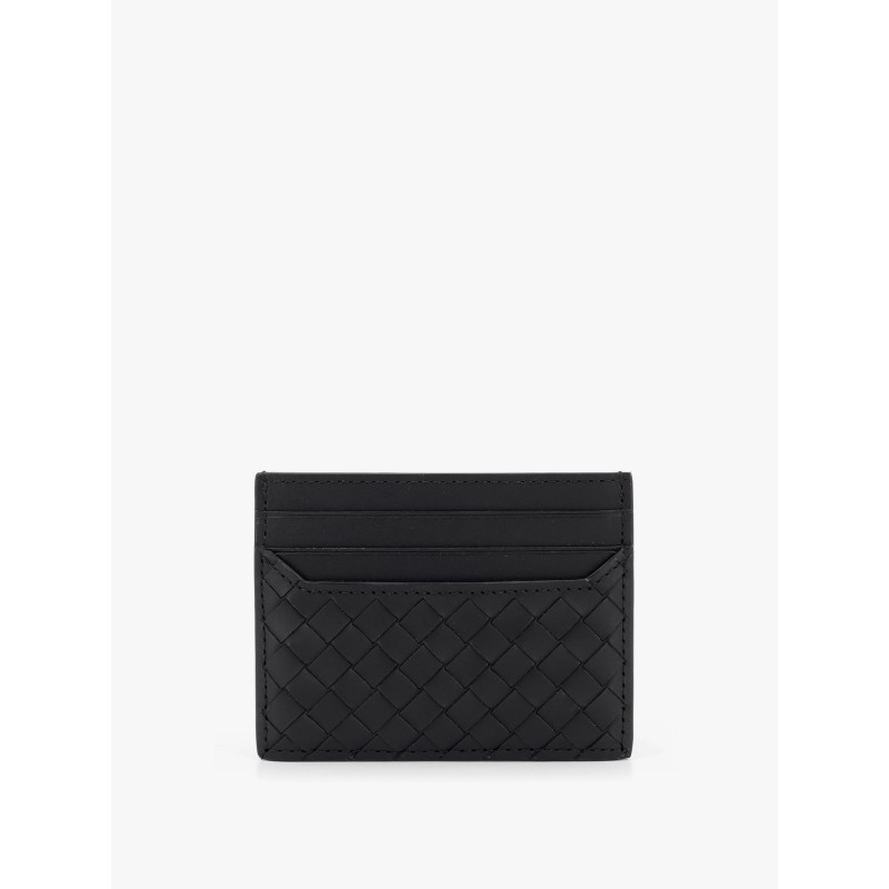 Leather card holder with woven fabric