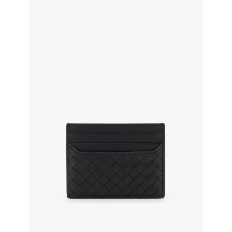 Leather card holder with woven fabric