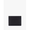 Leather card holder with woven fabric