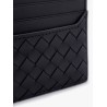Leather card holder with woven fabric