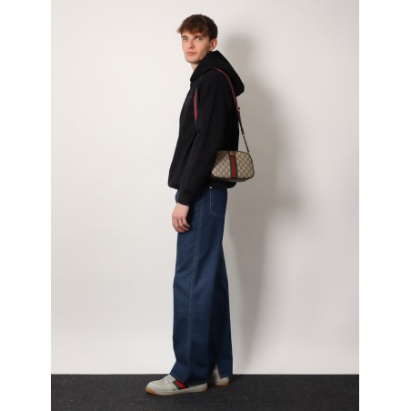Gg supreme fabric and leather shoulder bag with iconic web band