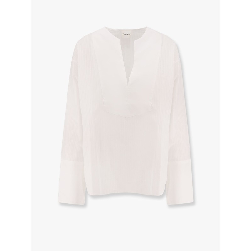 Cotton striped shirt with rounded collar