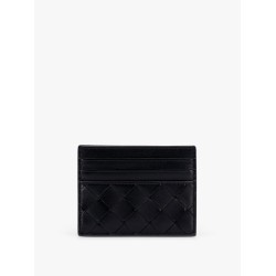 Leather card holder with woven pattern