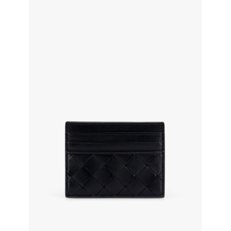 Leather card holder with woven pattern