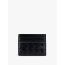 Leather card holder with woven pattern