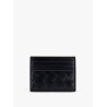Leather card holder with woven pattern