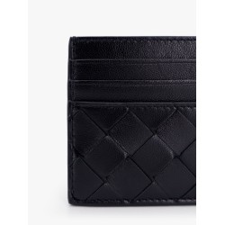 Leather card holder with woven pattern