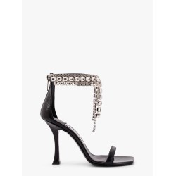 Black vintage leather sandals with crystals detail