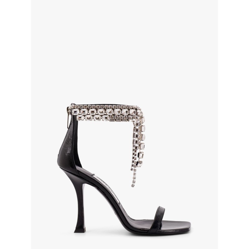 Black vintage leather sandals with crystals detail