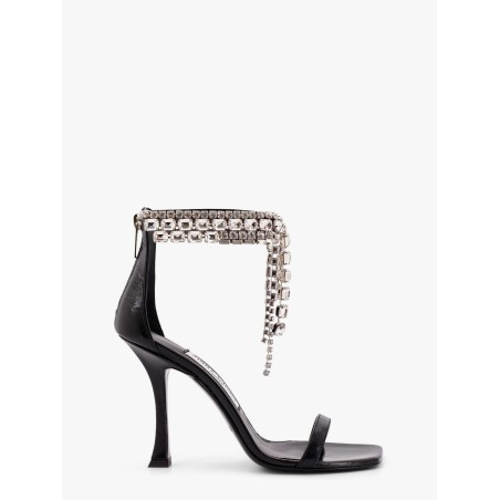 Black vintage leather sandals with crystals detail