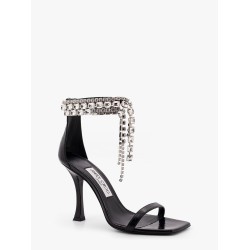 Black vintage leather sandals with crystals detail