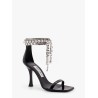 Black vintage leather sandals with crystals detail