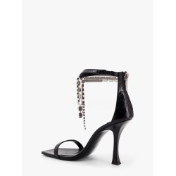 Black vintage leather sandals with crystals detail