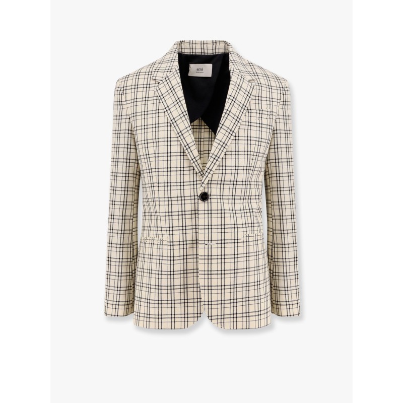 Virgin wool blazer with madras motif