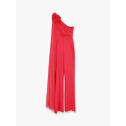 Taki illusion stretch jersey jumpsuit with voile detail